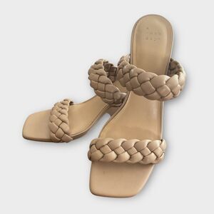 A New Day Block Heel Sandals Sz 9.5 – Beige Braided Strap Women’s Shoes